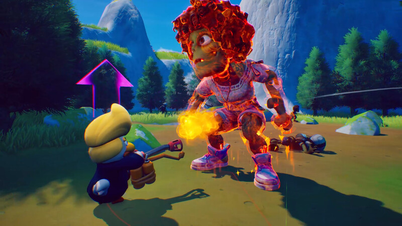 Escape From Cluckov 2 gameplay screenshot showing a chicken hero battling a huge enemy