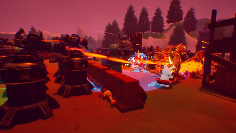 A wave of hostile creatures approaching automated defenses